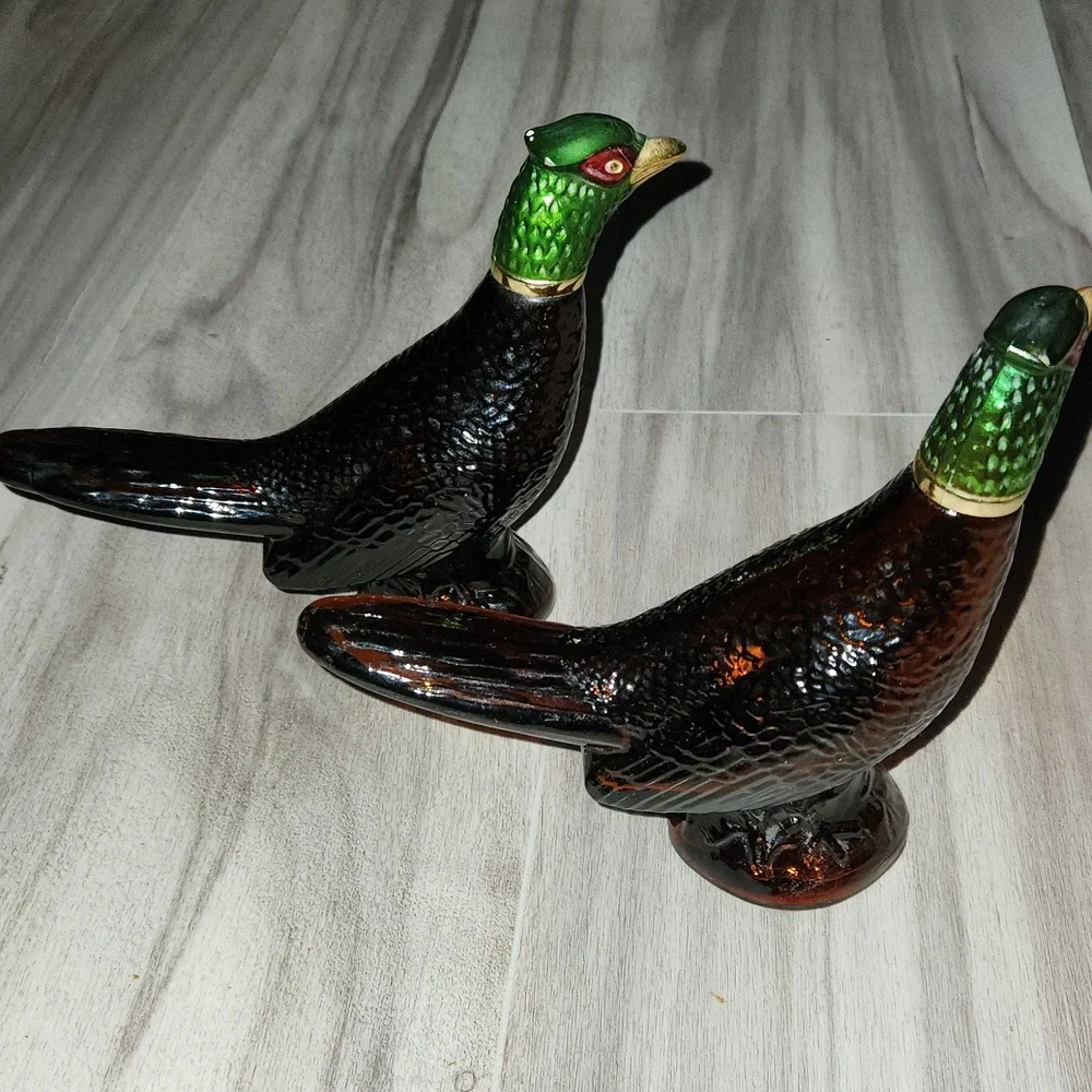Vintage Glass Bird Figurines - Black and Green Avon Decanter